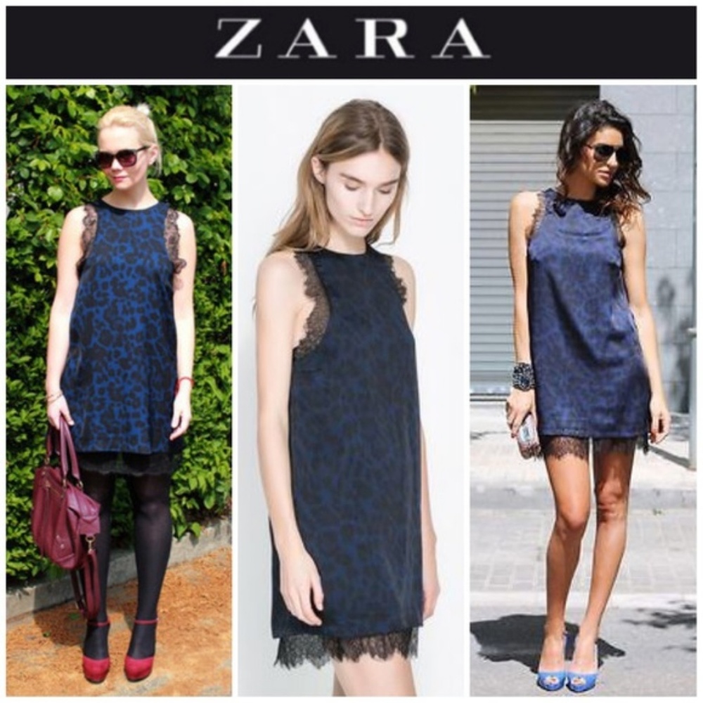 Navy/black Leopard dress with lace - Picture 2 of 4